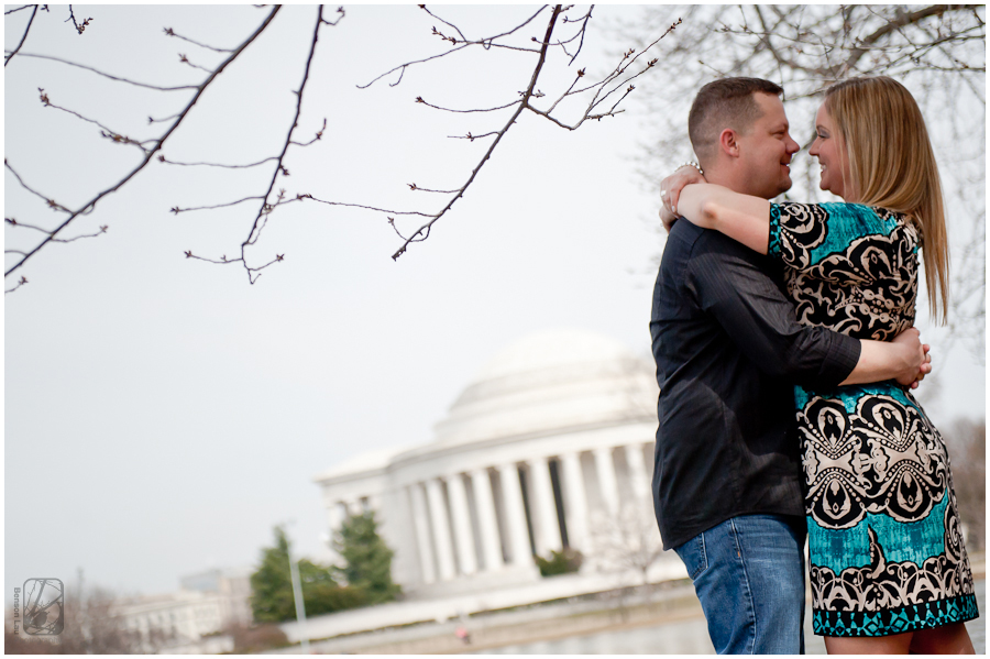 Engagement Portraits at Thomas Jefferson Memorial Tidal Basin Washington DC taken by Benson Lau Photography
